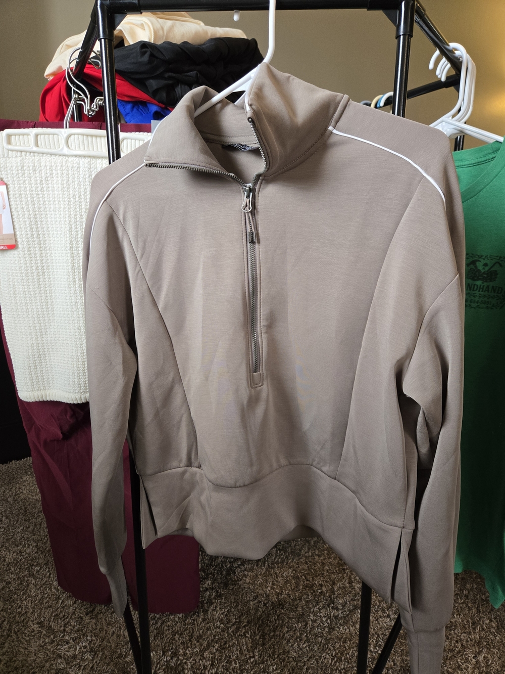 Women's Taupe Half-Zip Pullover Jacket